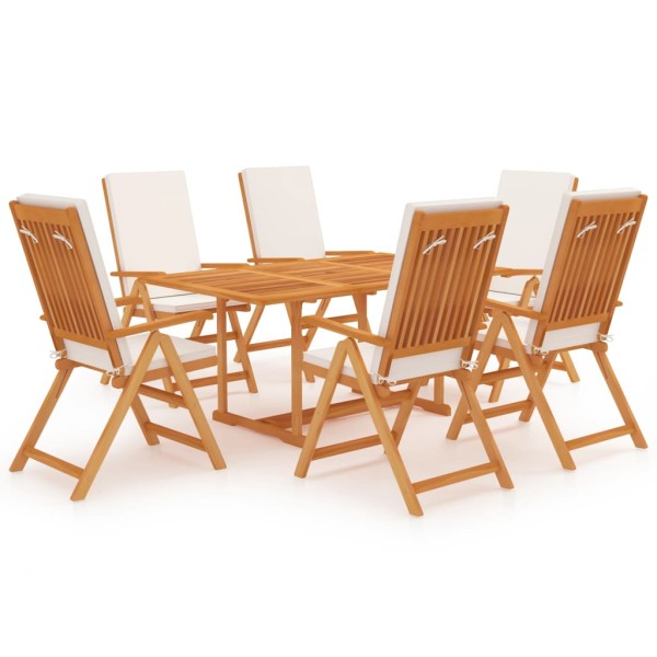Dining set with pillows, 7 pieces, solid teak