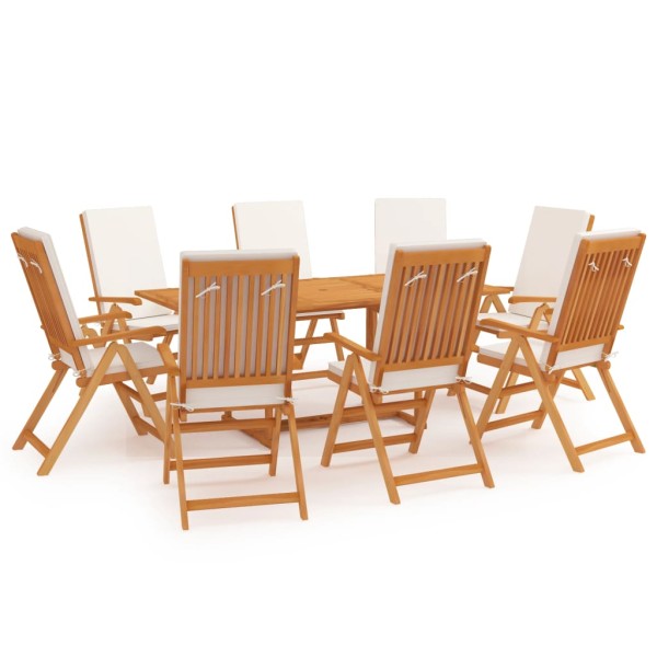 Dining set with pillows, 9 pieces, solid teak