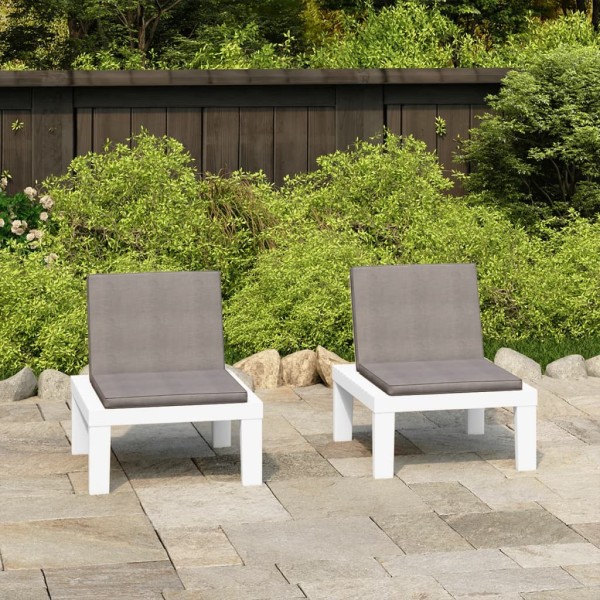 Garden lounge chairs with cushions, 2 pcs., white, plastic