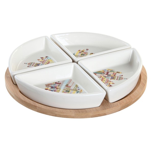 Uzkodu komplekts DKD Home Decor 21,5 x 21,5 x 1 cm Dabisks Sarkans Daudzkrāsains Keramika Cottage Mājas