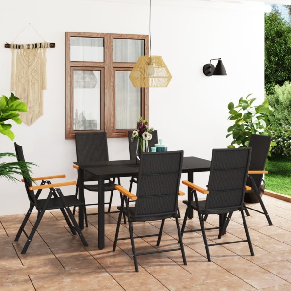 Garden dining set, 7 pieces, black and brown
