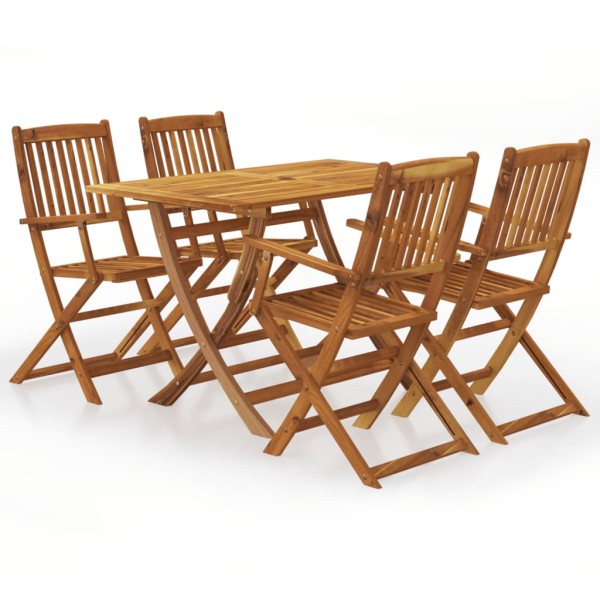 Folding dining set, 5 parts, solid acacia
