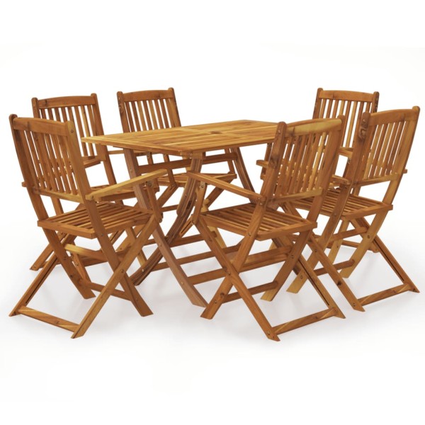 Folding dining set, 7 pieces, solid acacia