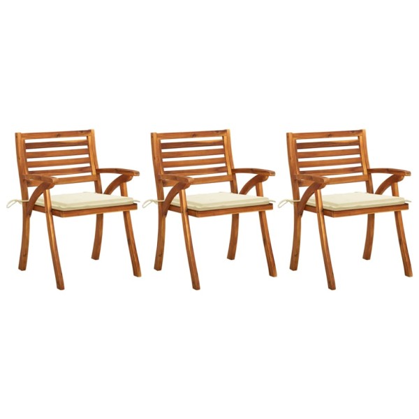 Garden dining chairs with cushions, 3 pcs., solid acacia