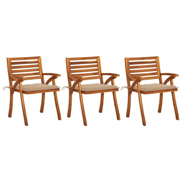 Garden dining chairs with cushions, 3 pcs., solid acacia