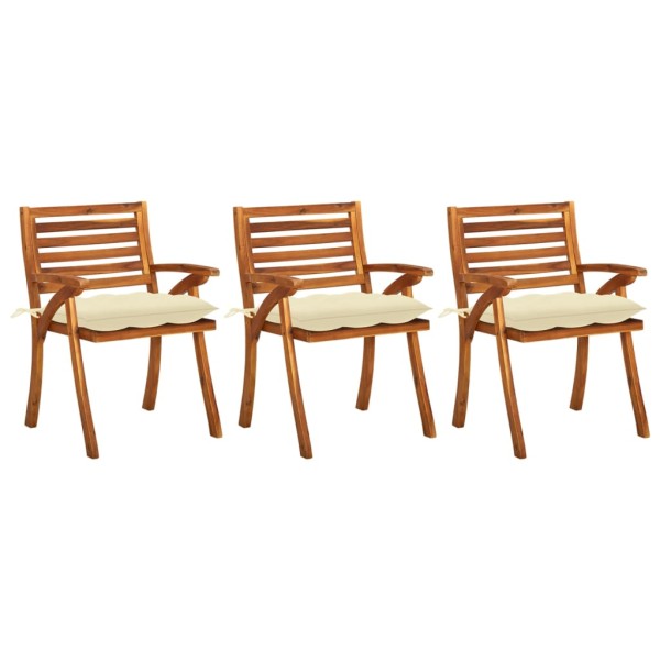 Garden dining chairs with cushions, 3 pcs., solid acacia