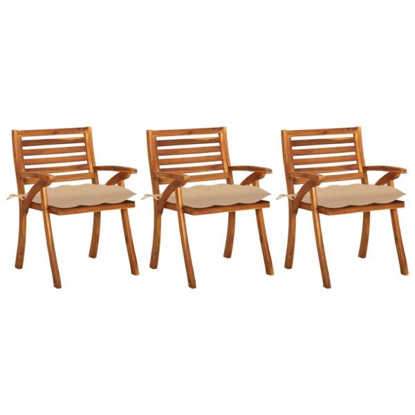Garden dining chairs with cushions, 3 pcs., solid acacia