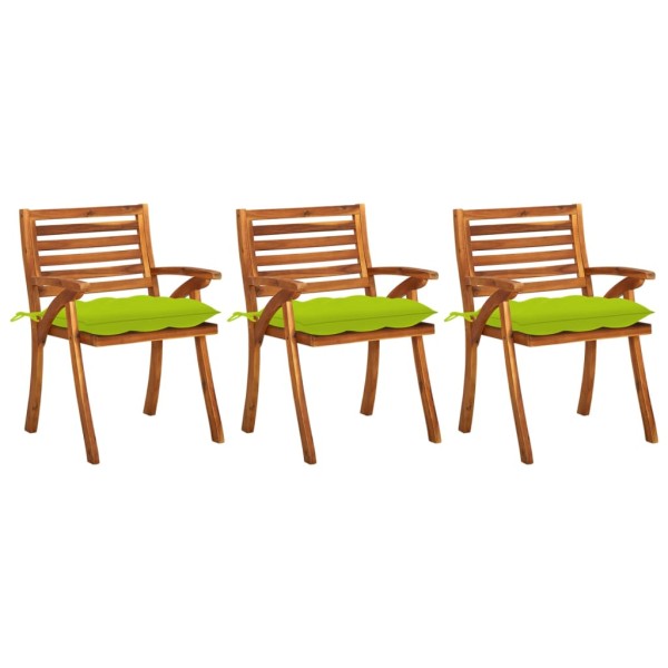 Garden dining chairs with cushions, 3 pcs., solid acacia