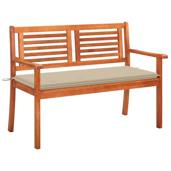 Double garden bench with cushion, 120 cm, eucalyptus solid