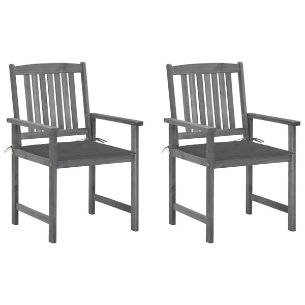 Garden chairs with cushions, 2 pcs., gray, solid acacia