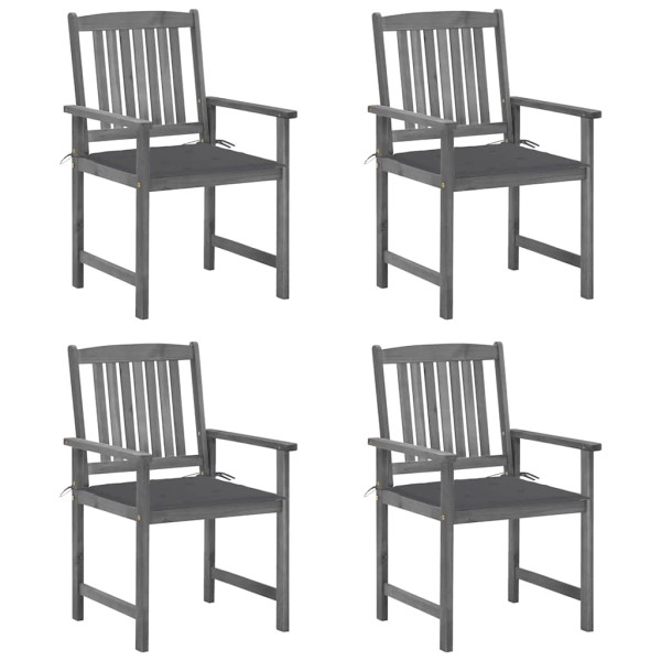 Garden chairs with cushions, 4 pcs., gray, solid acacia