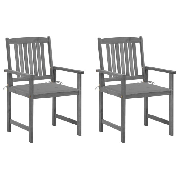 Garden chairs with cushions, 2 pcs., gray, solid acacia