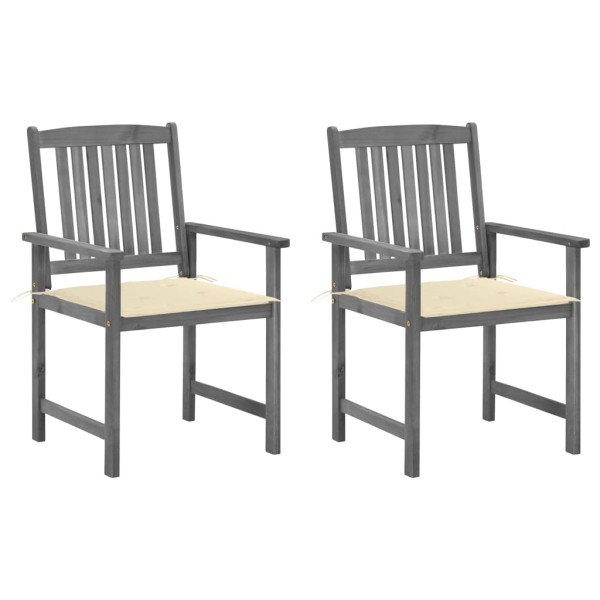 Garden chairs with cushions, 2 pcs., gray, solid acacia