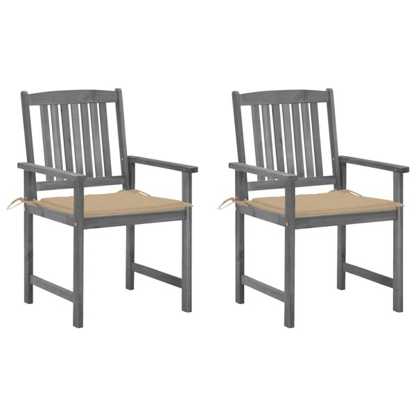Garden chairs with cushions, 2 pcs., gray, solid acacia