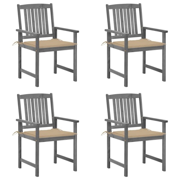 Garden chairs with cushions, 4 pcs., gray, solid acacia