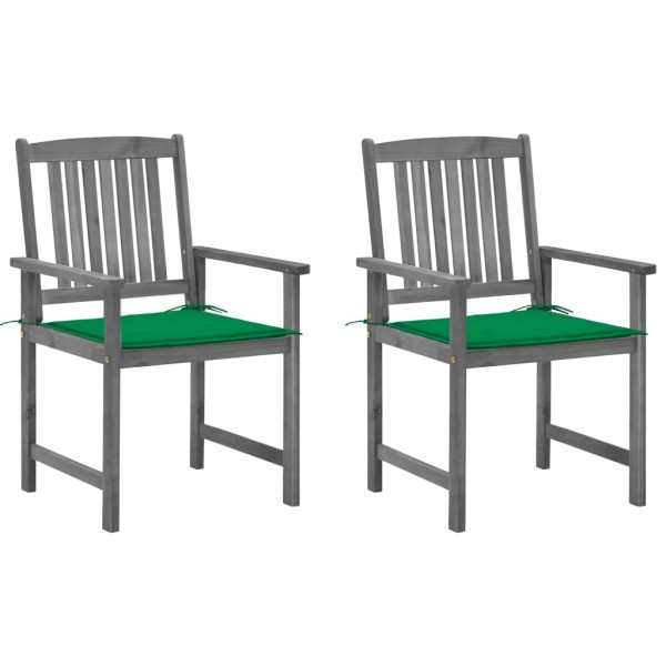 Garden chairs with cushions, 2 pcs., gray, solid acacia