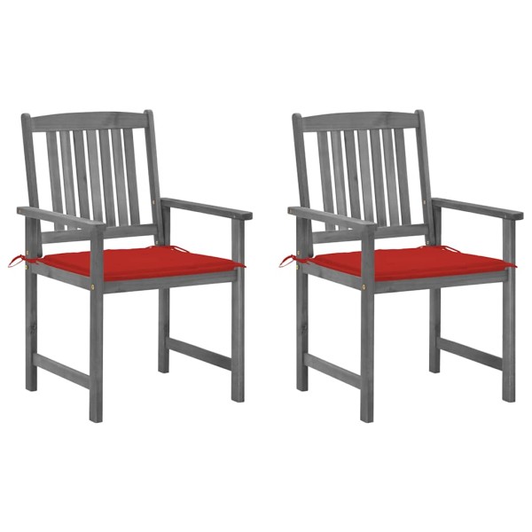 Garden chairs with cushions, 2 pcs., gray, solid acacia