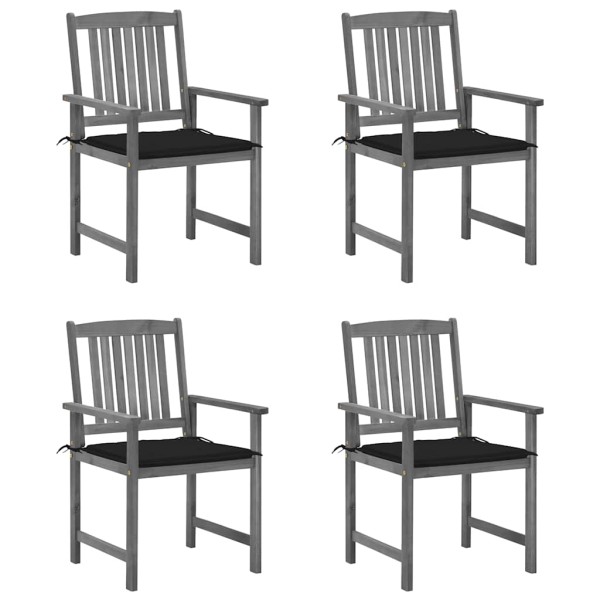 Garden chairs with cushions, 4 pcs., gray, solid acacia