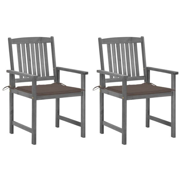 Garden chairs with cushions, 2 pcs., gray, solid acacia