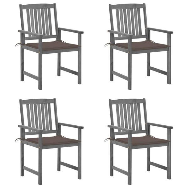 Garden chairs with cushions, 4 pcs., gray, solid acacia