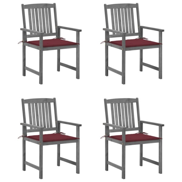 Garden chairs with cushions, 4 pcs., gray, solid acacia