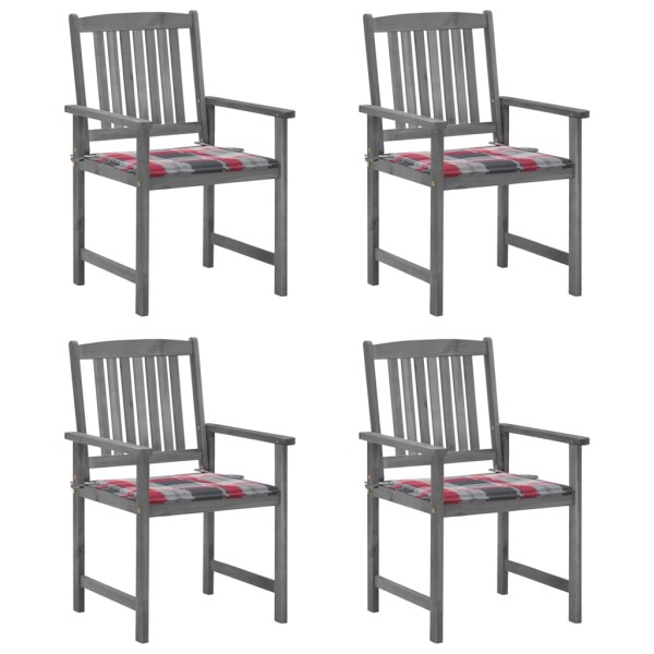 Garden chairs with cushions, 4 pcs., gray, solid acacia