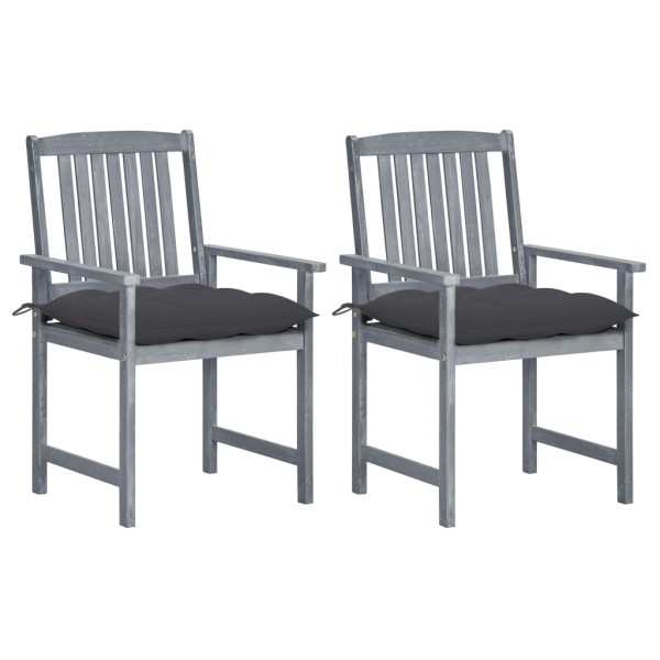 Garden chairs with cushions, 2 pcs., gray, solid acacia