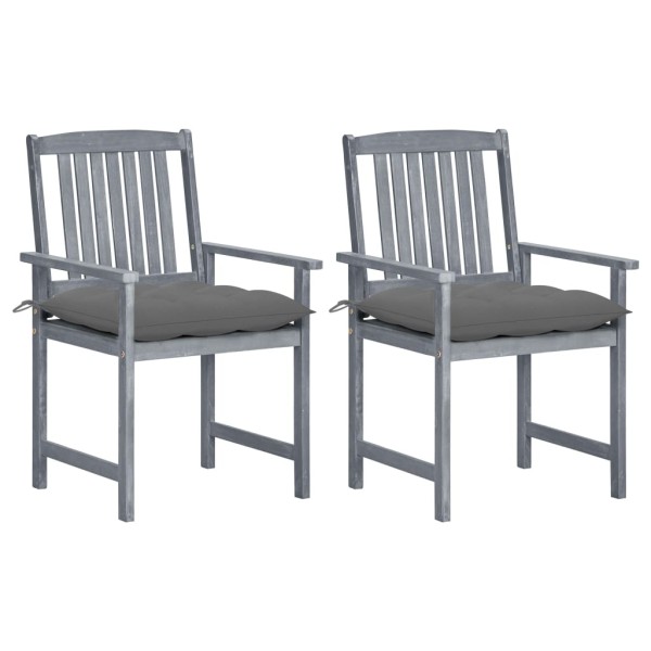 Garden chairs with cushions, 2 pcs., gray, solid acacia
