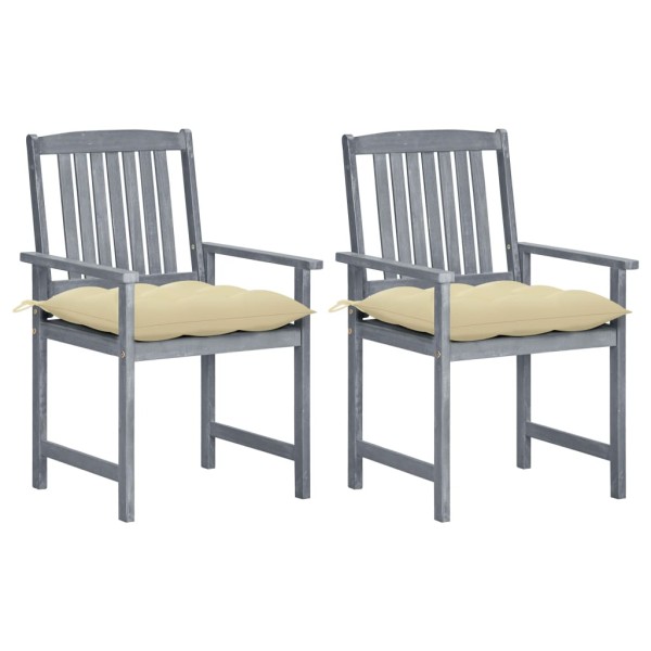 Garden chairs with cushions, 2 pcs., gray, solid acacia
