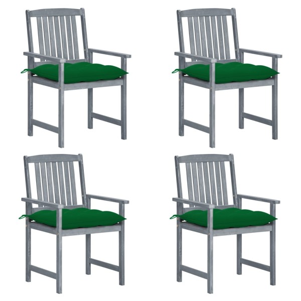 Garden chairs with cushions, 4 pcs., gray, solid acacia