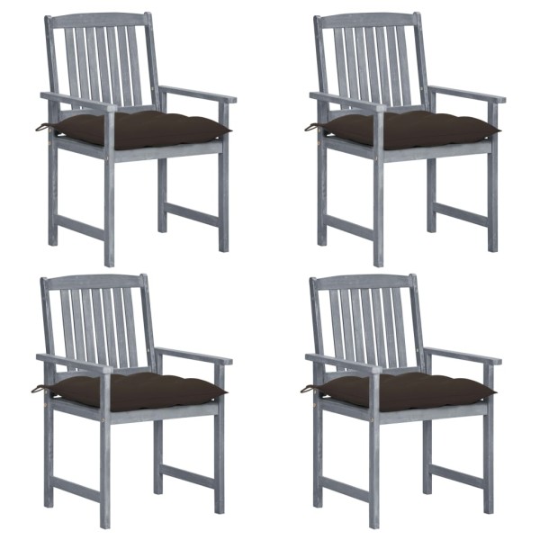Garden chairs with cushions, 4 pcs., gray, solid acacia