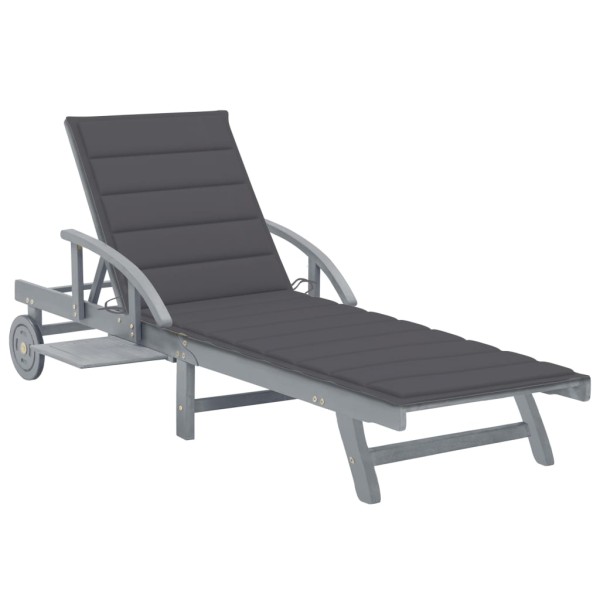 Garden sun lounger with mattress, solid acacia wood
