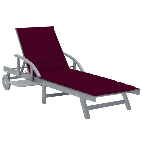Garden sun lounger with mattress, solid acacia wood
