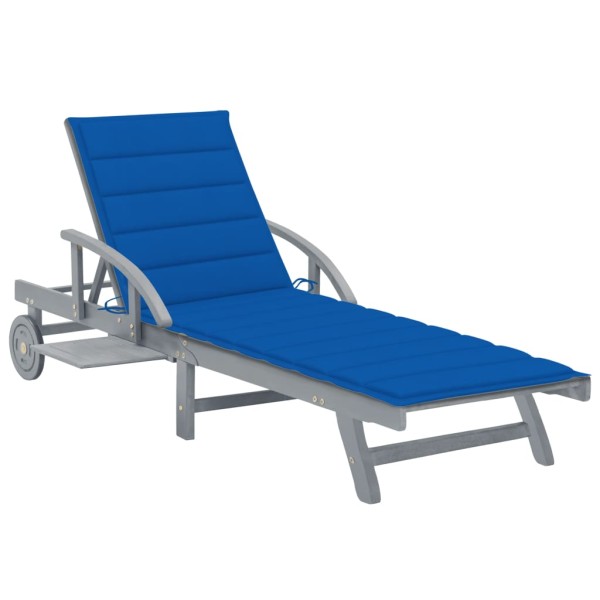 Garden sun lounger with mattress, solid acacia wood