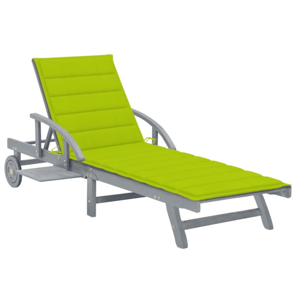 Garden sun lounger with mattress, solid acacia wood