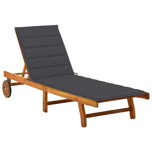 Garden sun lounger with mattress, solid acacia wood