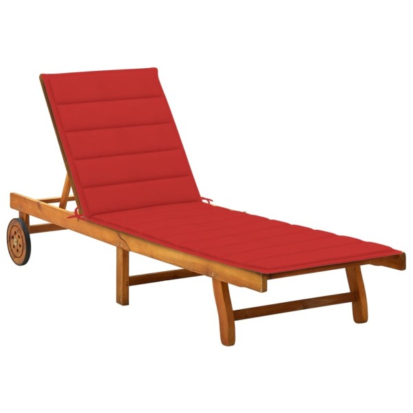 Garden sun lounger with mattress, solid acacia wood