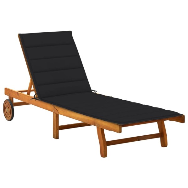 Garden sun lounger with mattress, solid acacia wood