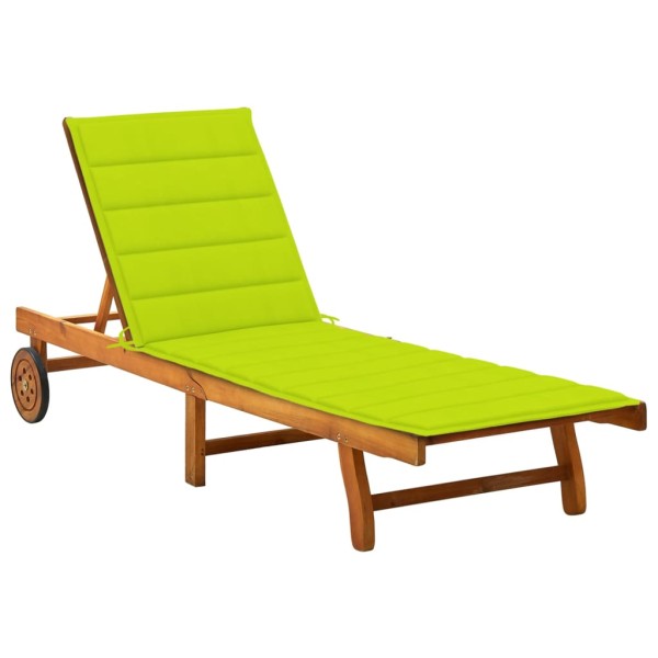 Garden sun lounger with mattress, solid acacia wood