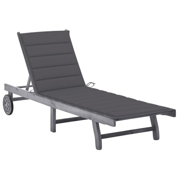 Garden sun lounger with mattress, gray, solid acacia