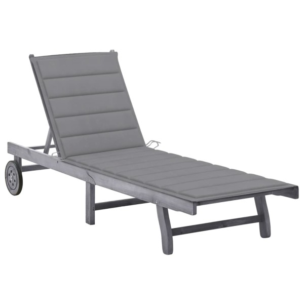 Garden sun lounger with mattress, gray, solid acacia