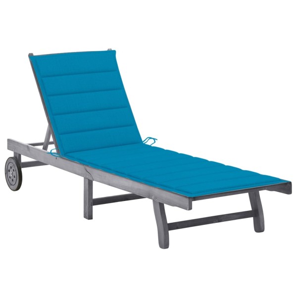 Garden sun lounger with mattress, gray, solid acacia
