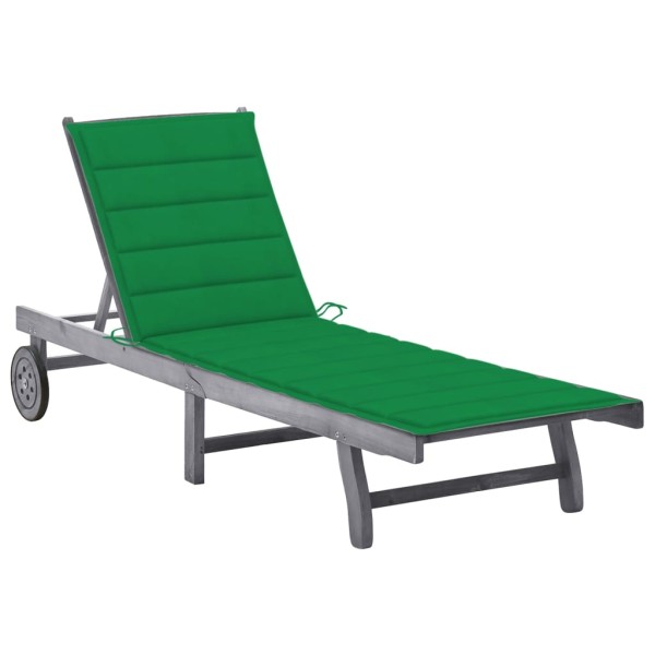 Garden sun lounger with mattress, gray, solid acacia