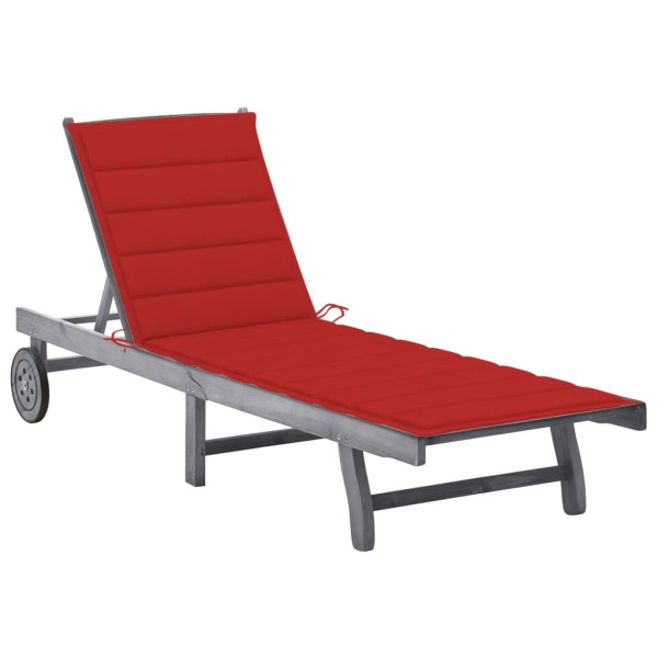 Garden sun lounger with mattress, gray, solid acacia