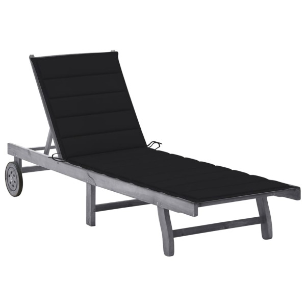 Garden sun lounger with mattress, gray, solid acacia