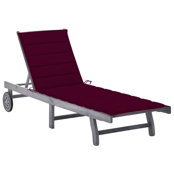 Garden sun lounger with mattress, gray, solid acacia