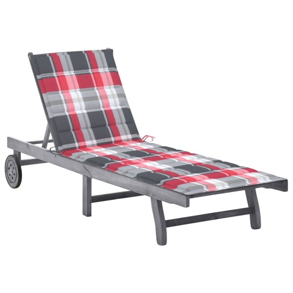 Garden sun lounger with mattress, gray, solid acacia