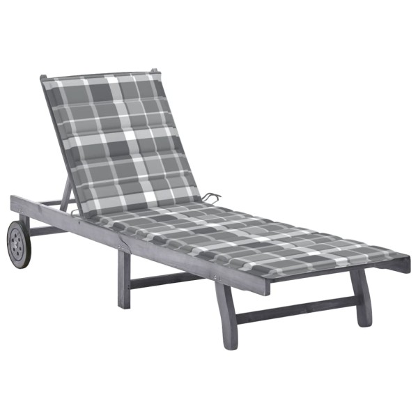Garden sun lounger with mattress, gray, solid acacia