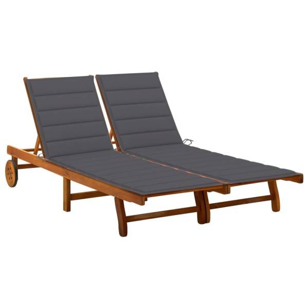 Double garden sun lounger with mattresses, solid acacia