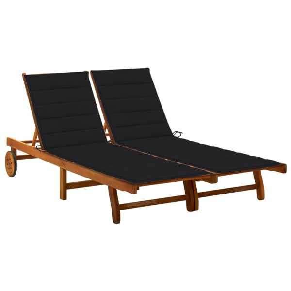 Double garden sun lounger with mattresses, solid acacia